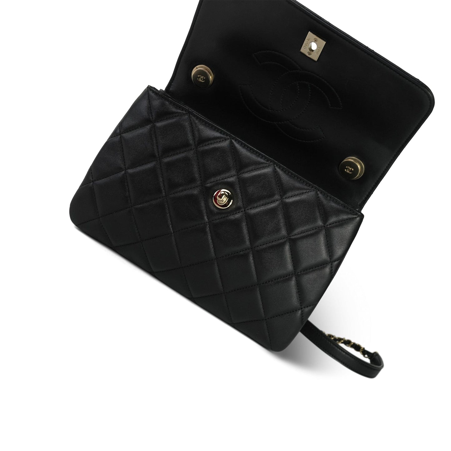 21S Black Lambskin Quilted Small Trendy CC Light Gold Hardware