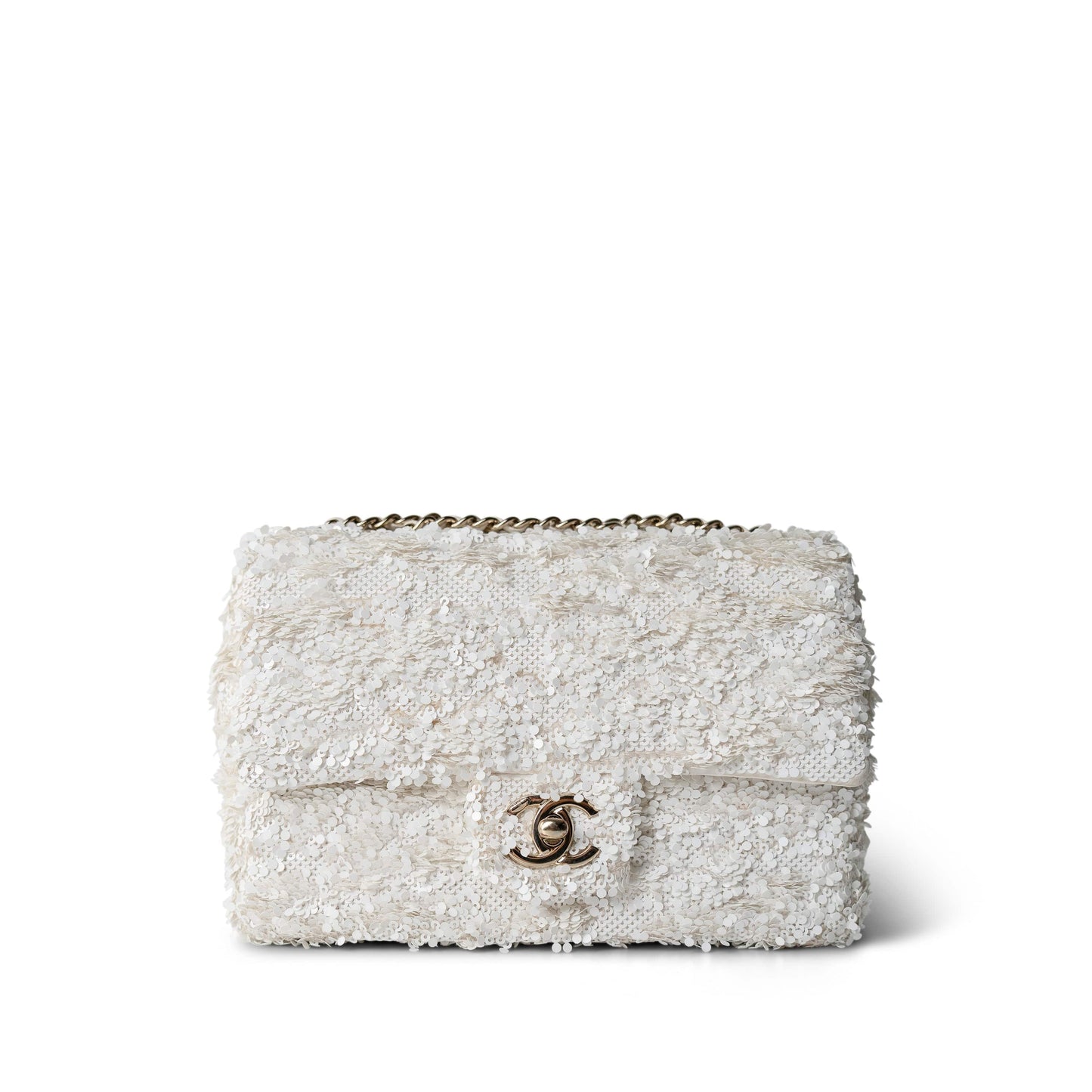 White Sequin Mini Rectangular Flap Bag LGHW
