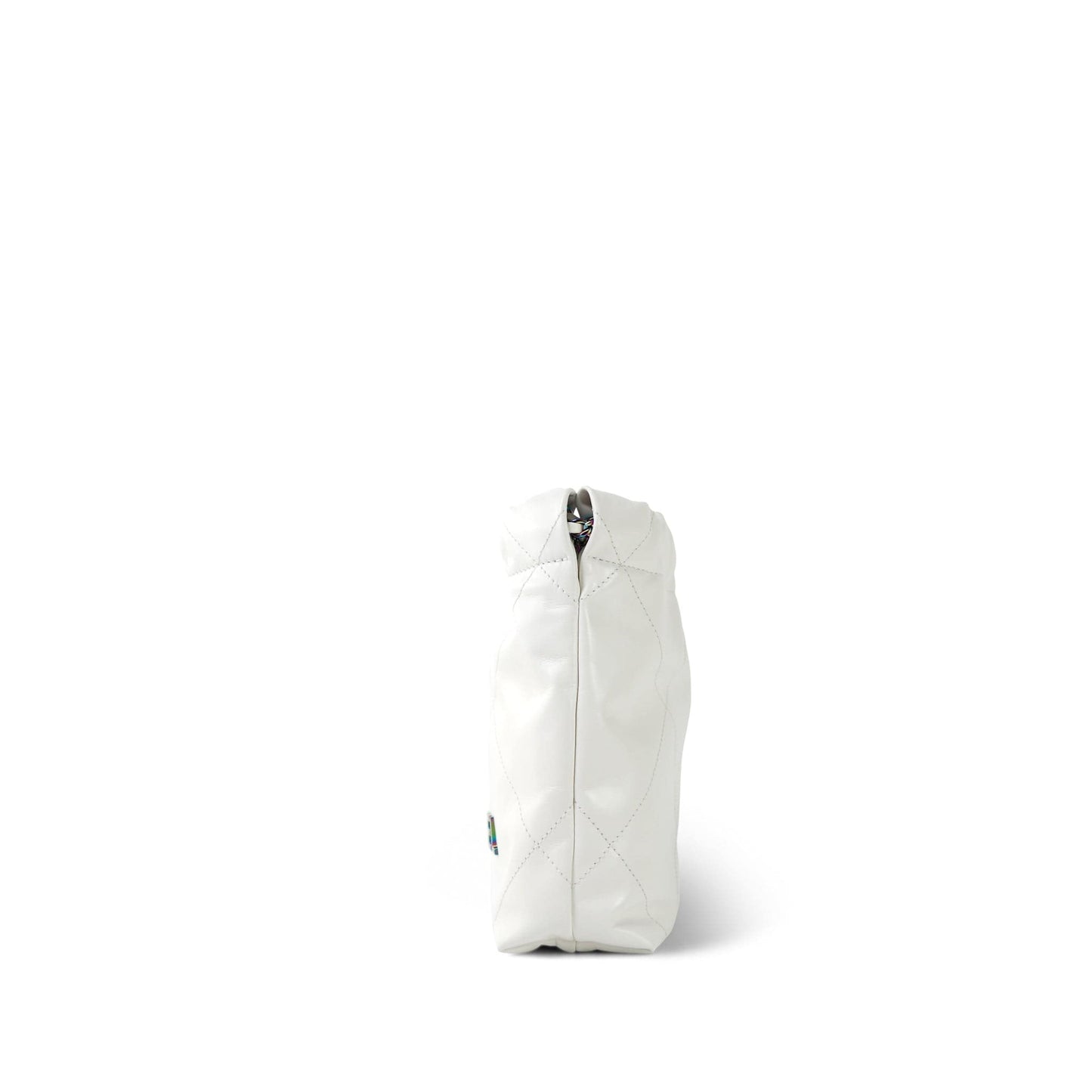 White Calfskin Quilted Mini 22 Bag Rainbow Hardware
