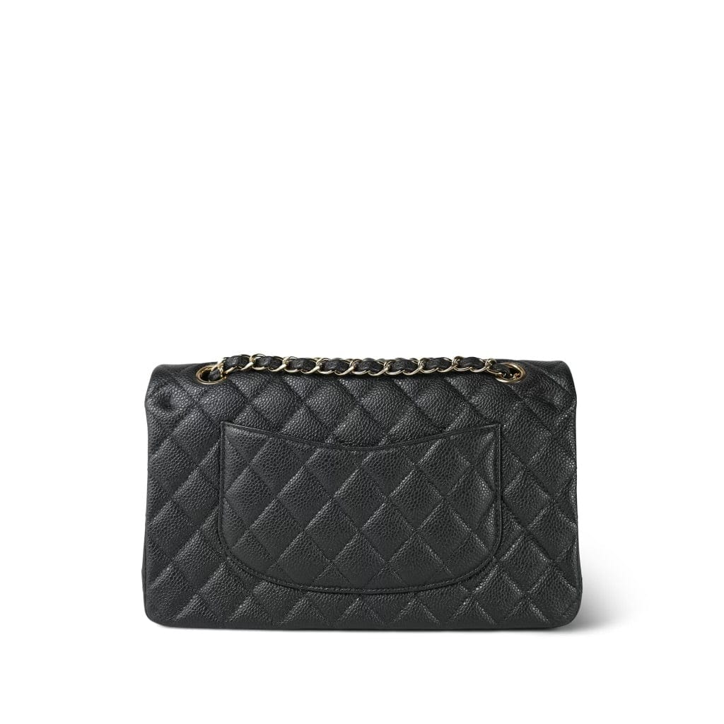 18S Dark Grey/Charcoal Caviar Quilted Classic Flap Medium Light Gold Hardware