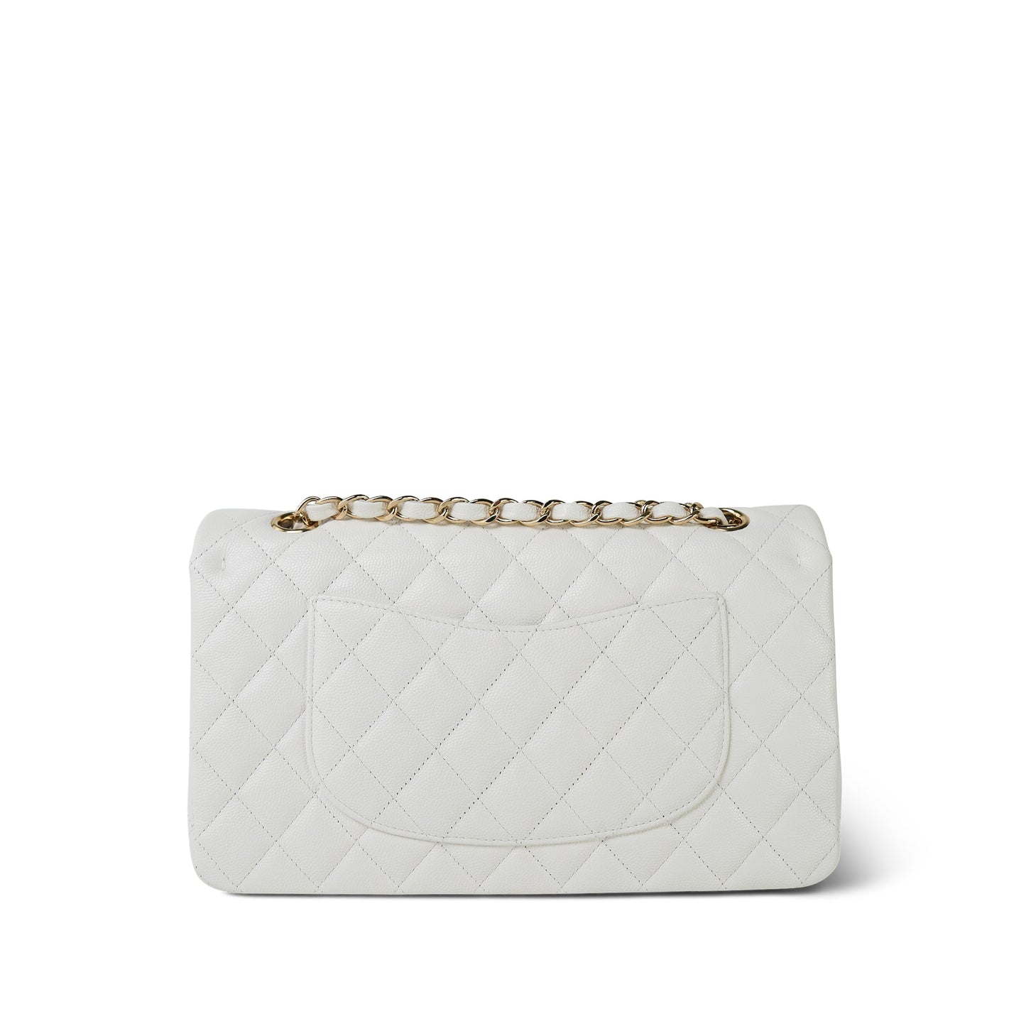 White Caviar Quilted Classic Flap Medium Light Gold Hardware