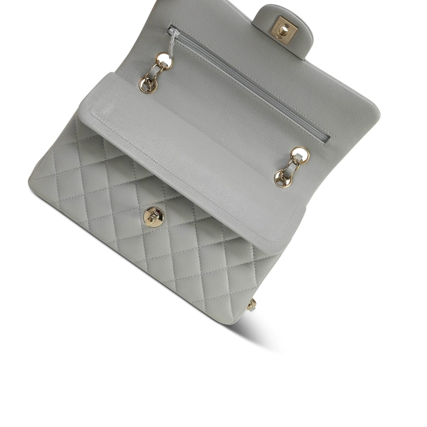21A Grey Caviar Quilted Classic Flap Small Light Gold Hardware