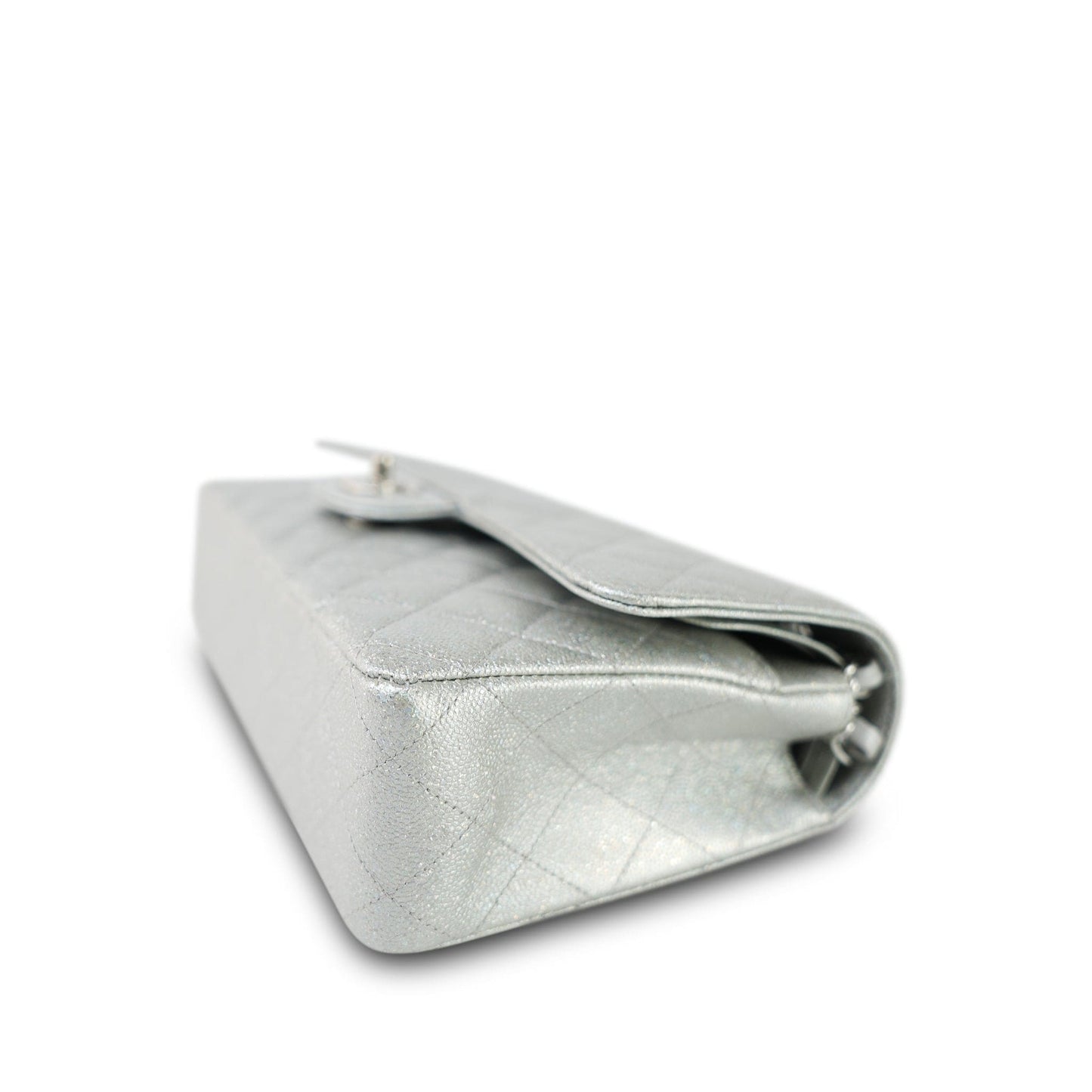 21K Silver Metallic Caviar Quilted Classic Flap Medium Silver Hardware