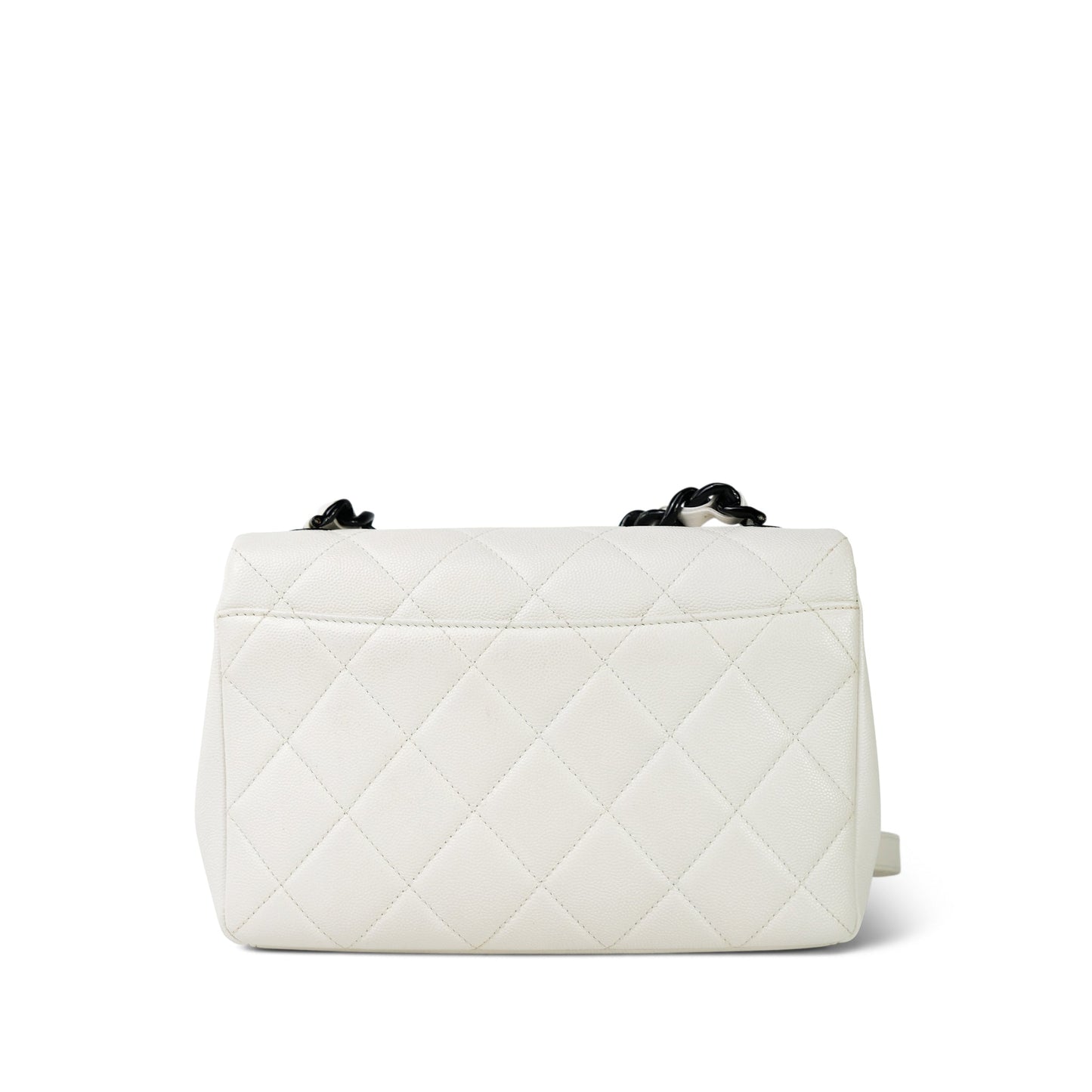 White Caviar Quilted My Everything Flap Black Hardware