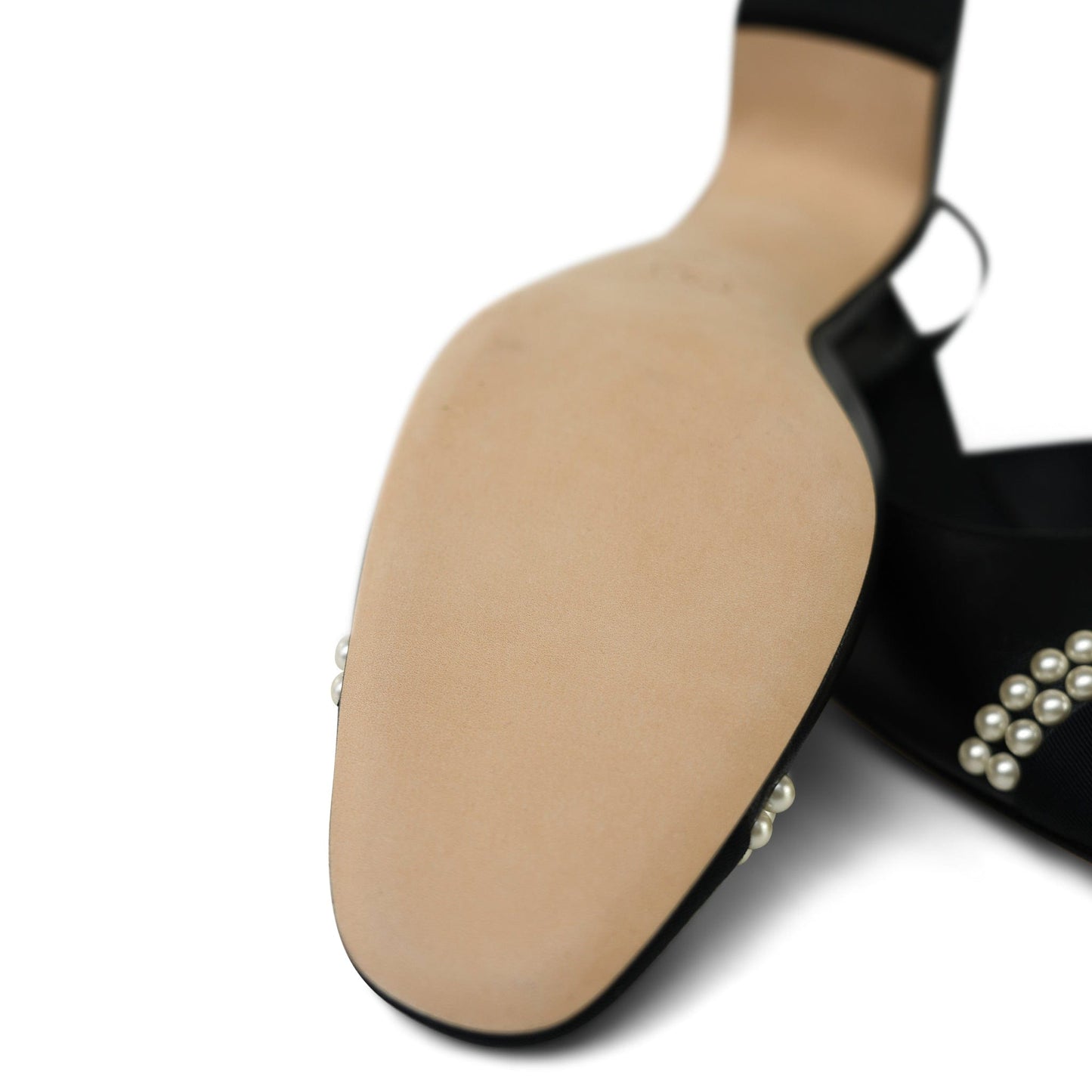 20P Black Lambskin Grosgrain Pearl Cap Toe CC Slingback Pumps Size 39.5