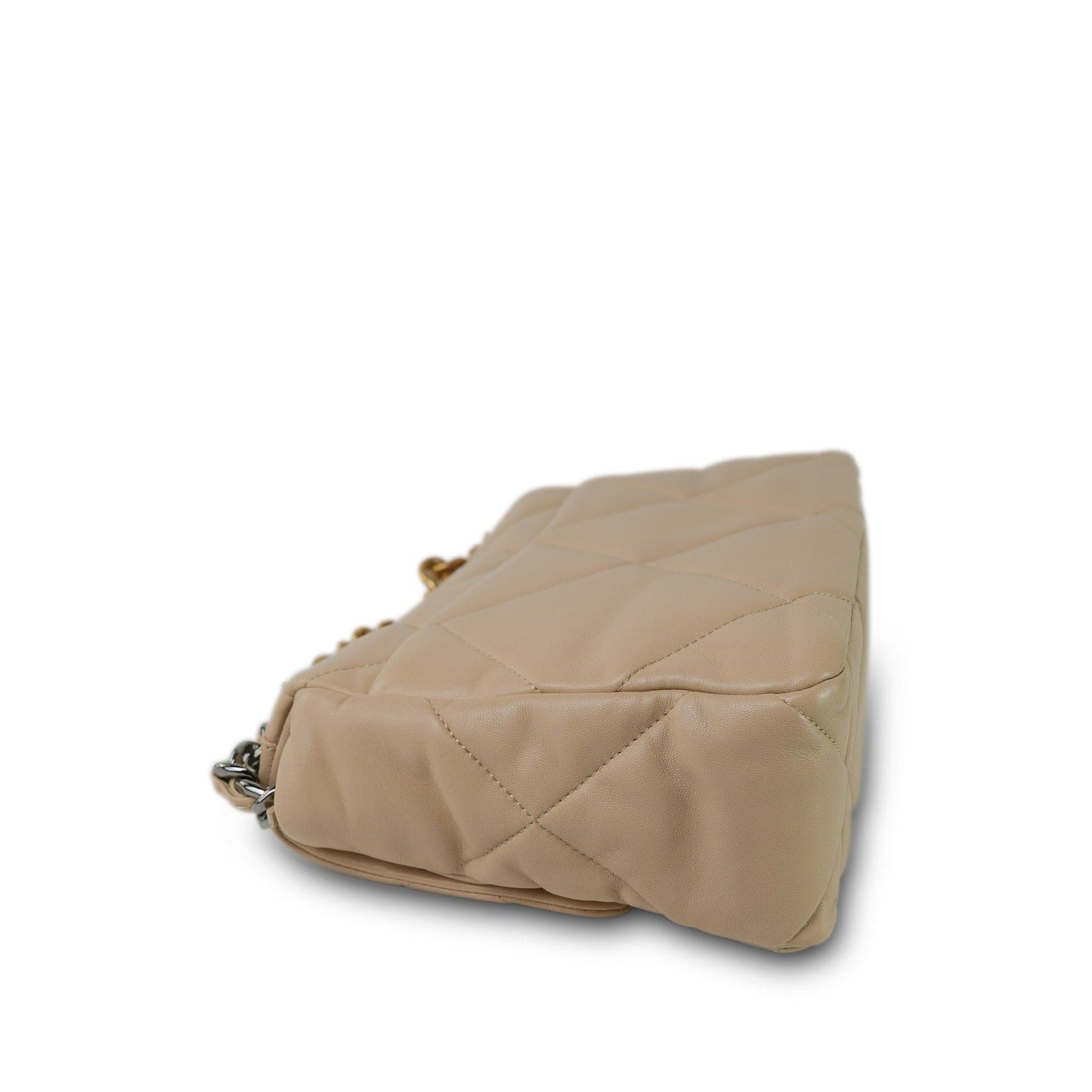 21B Beige Lambskin Quilted 19 Flap Medium/Large Mixed Hardware