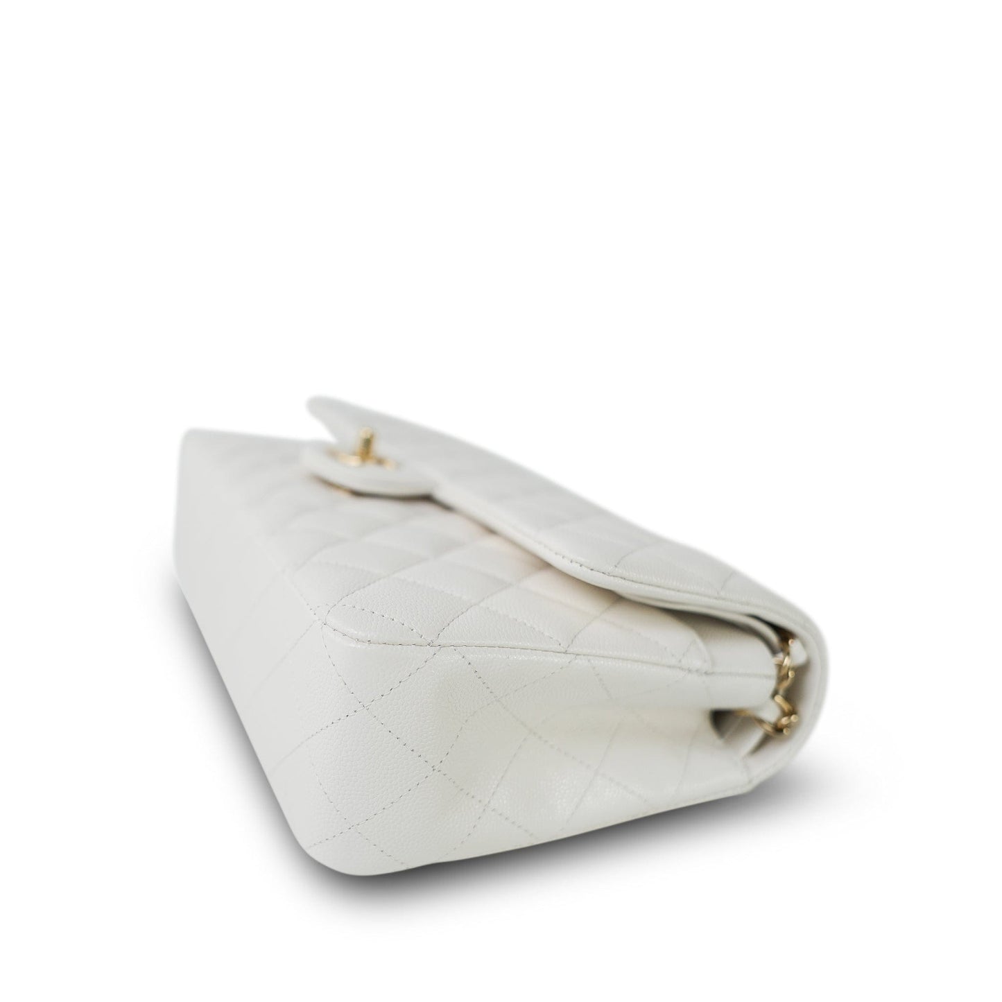 White Caviar Quilted Classic Flap Medium Light Gold Hardware