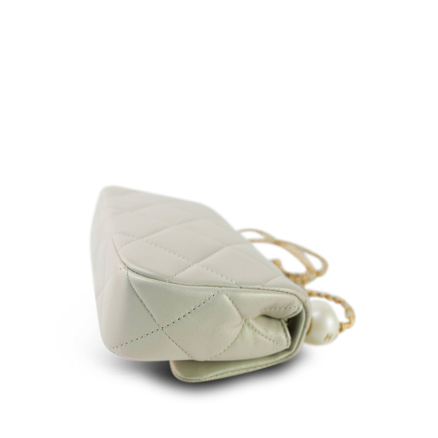 White Pearly/Iridescent Mini Pearl Flap Aged Gold Hardware