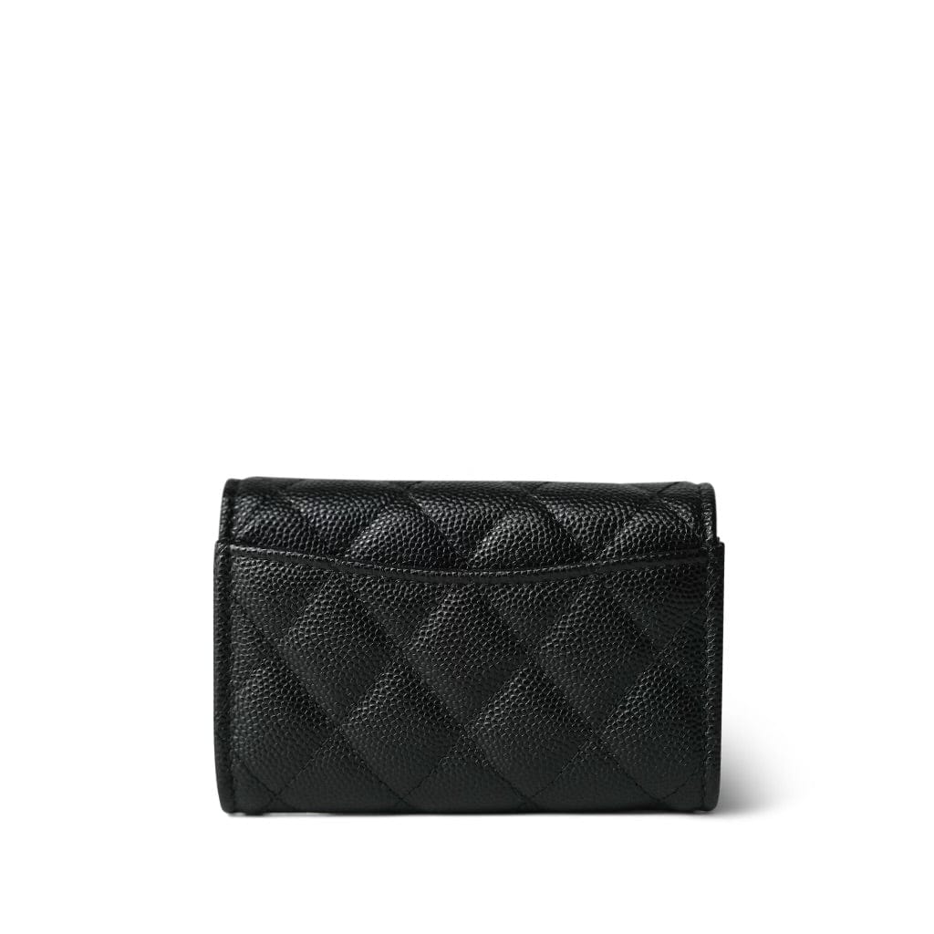 21K Black Caviar Quilted Classic Flap Key Holder Silver Hardware