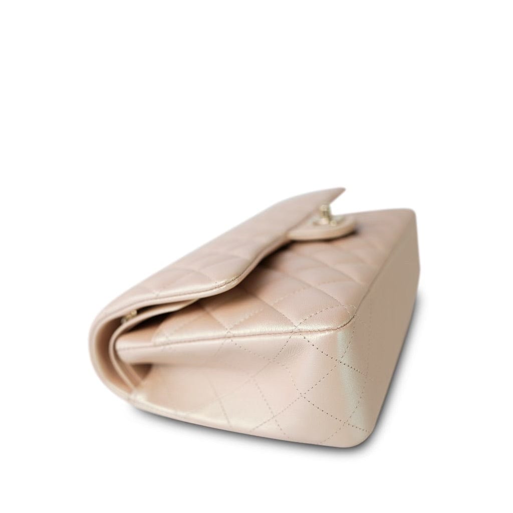 21S Pearly Beige Calfskin Classic Flap Medium Light Gold Hardware