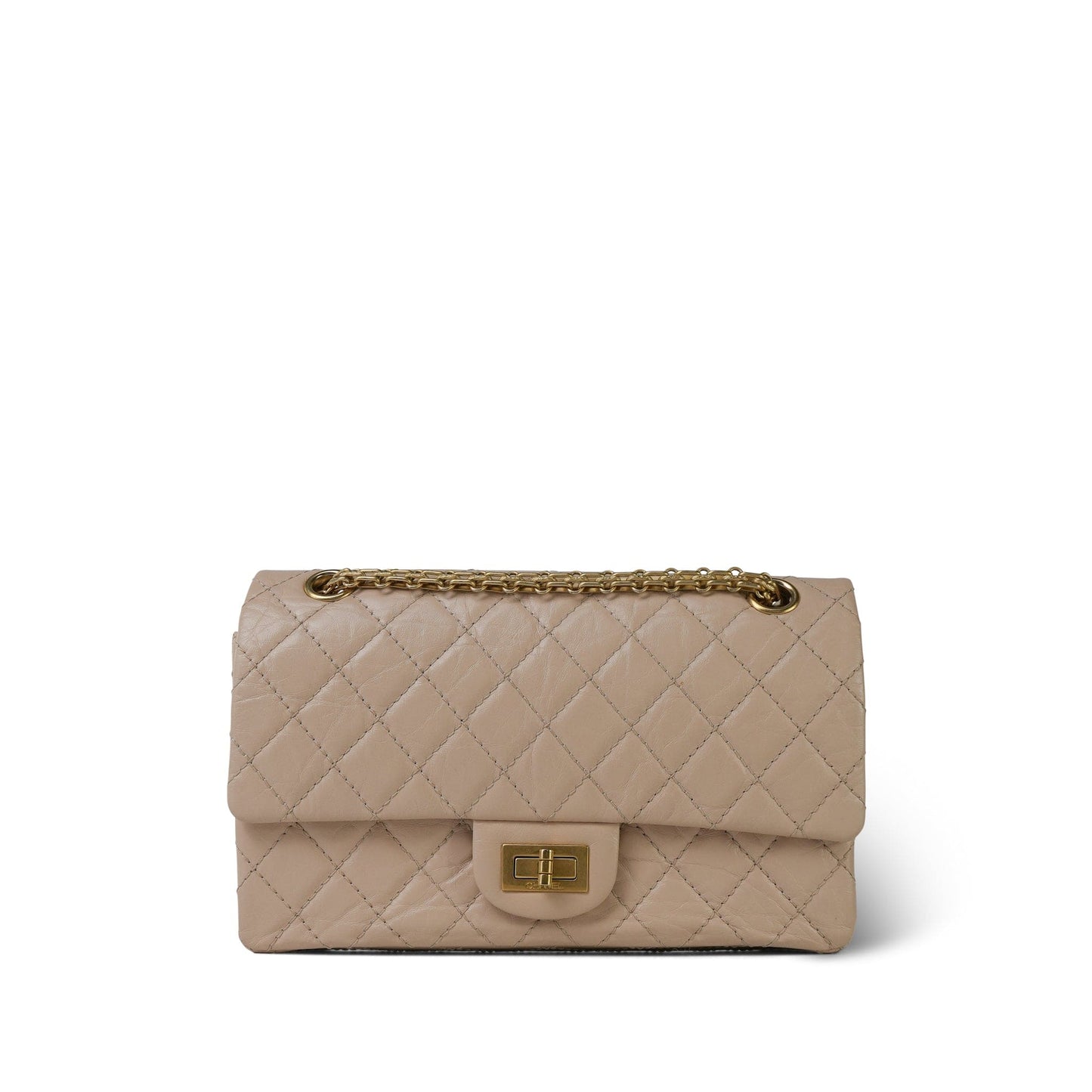 18A Beige Crumpled Calfskin Quilted Reissue 2.55 225 Aged Gold Hardware