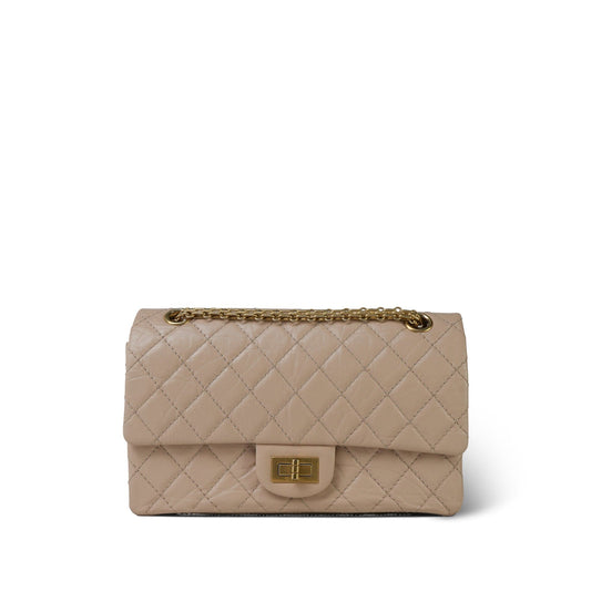 18A Beige Crumpled Calfskin Quilted Reissue 2.55 225 Aged Gold Hardware