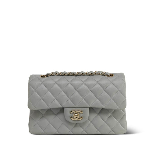 21A Grey Caviar Quilted Classic Flap Small Light Gold Hardware