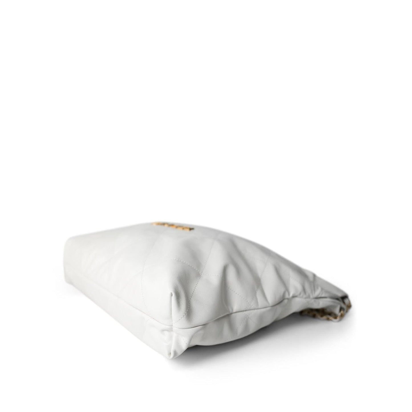 White Calfskin Quilted 22 Hobo Bag Medium Antique Gold Hardware