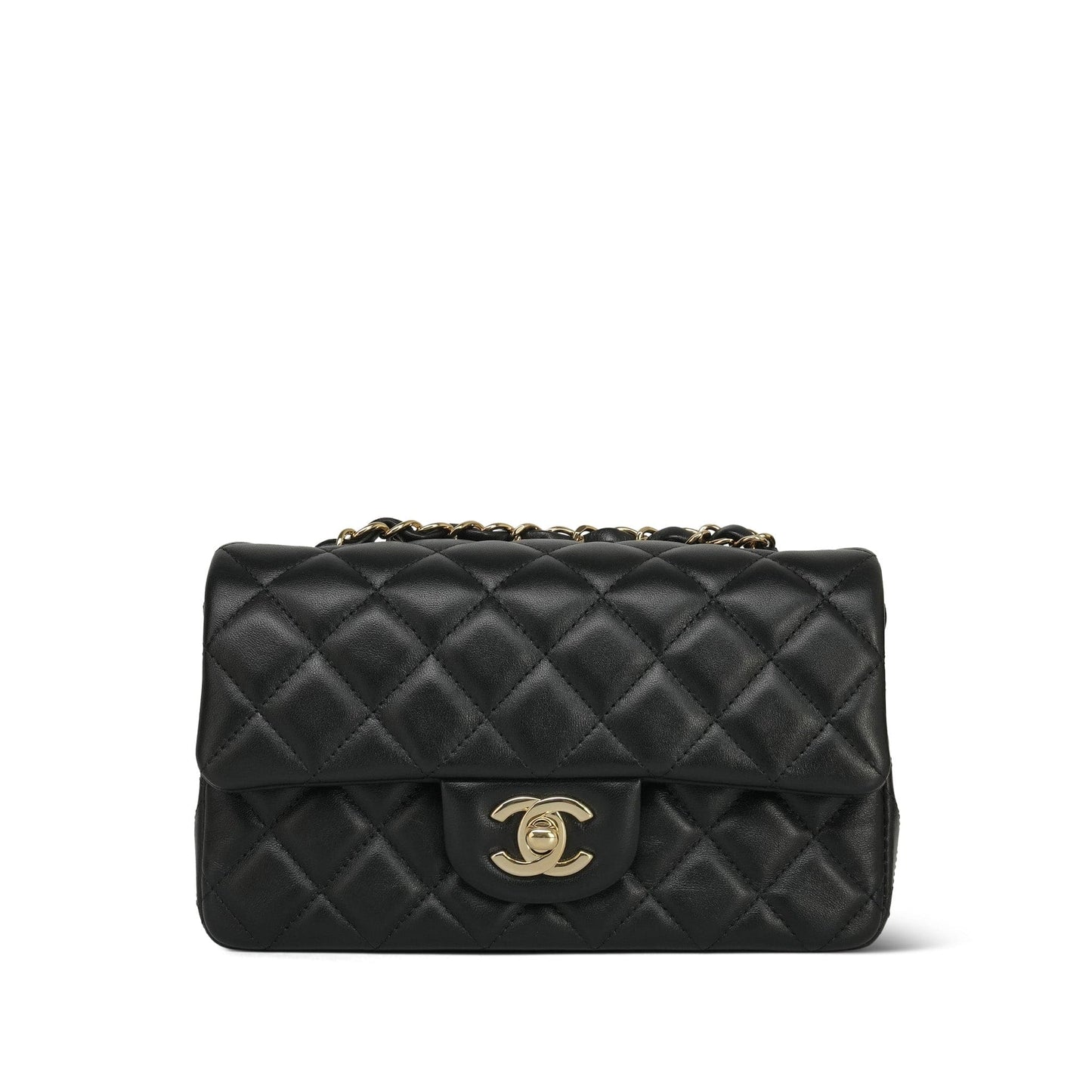 22A Black Lambskin Quilted Mini Rectangular Flap LGHW