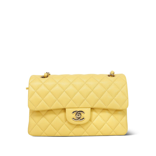21P Yellow Caviar Quilted Classic Flap Small LGHW
