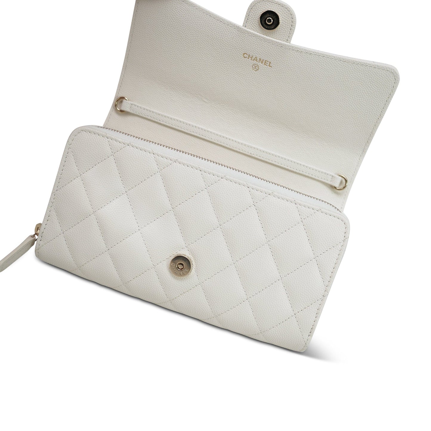White Caviar Quilted Phone Holder Wallet On Chain LGHW