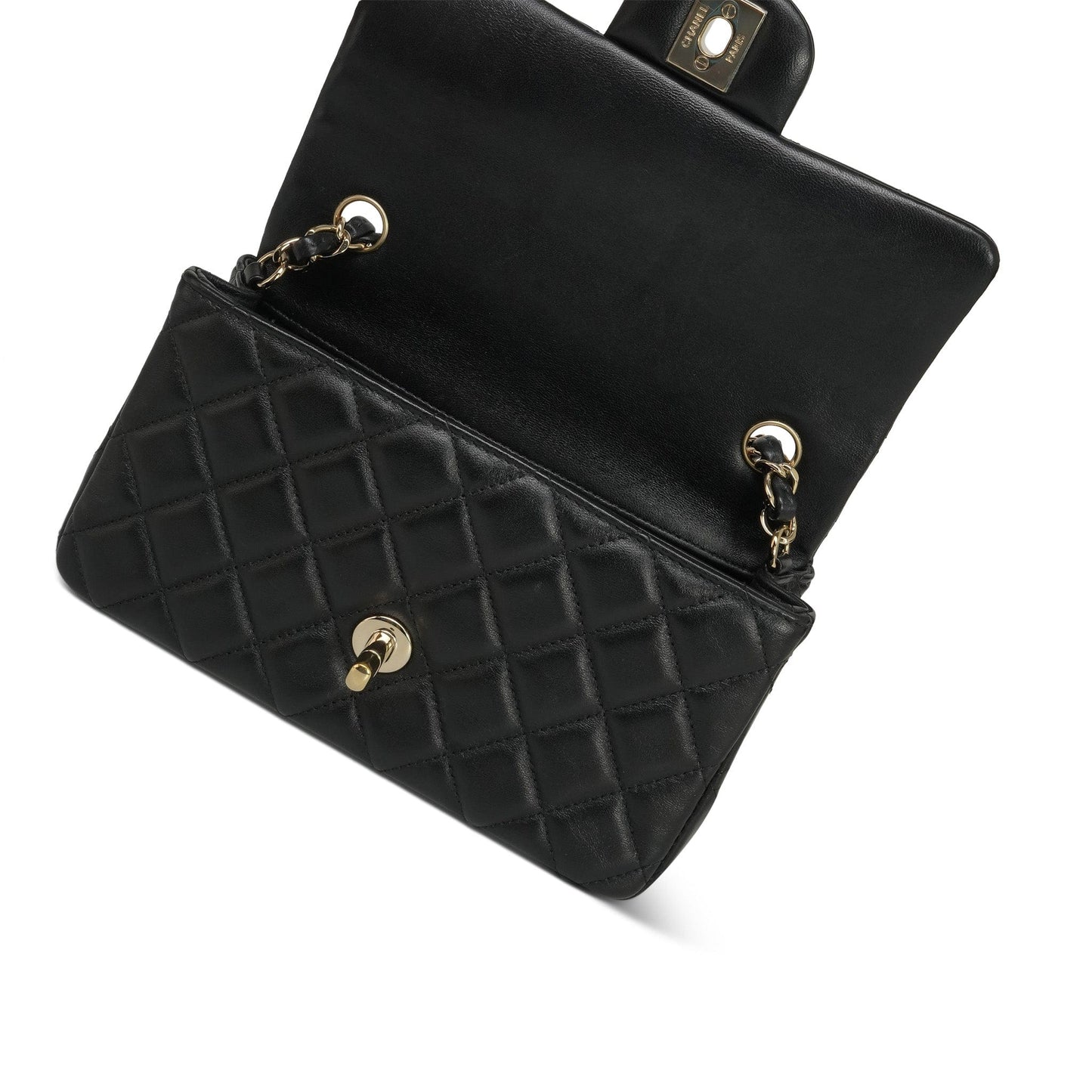 22A Black Lambskin Quilted Mini Rectangular Flap LGHW