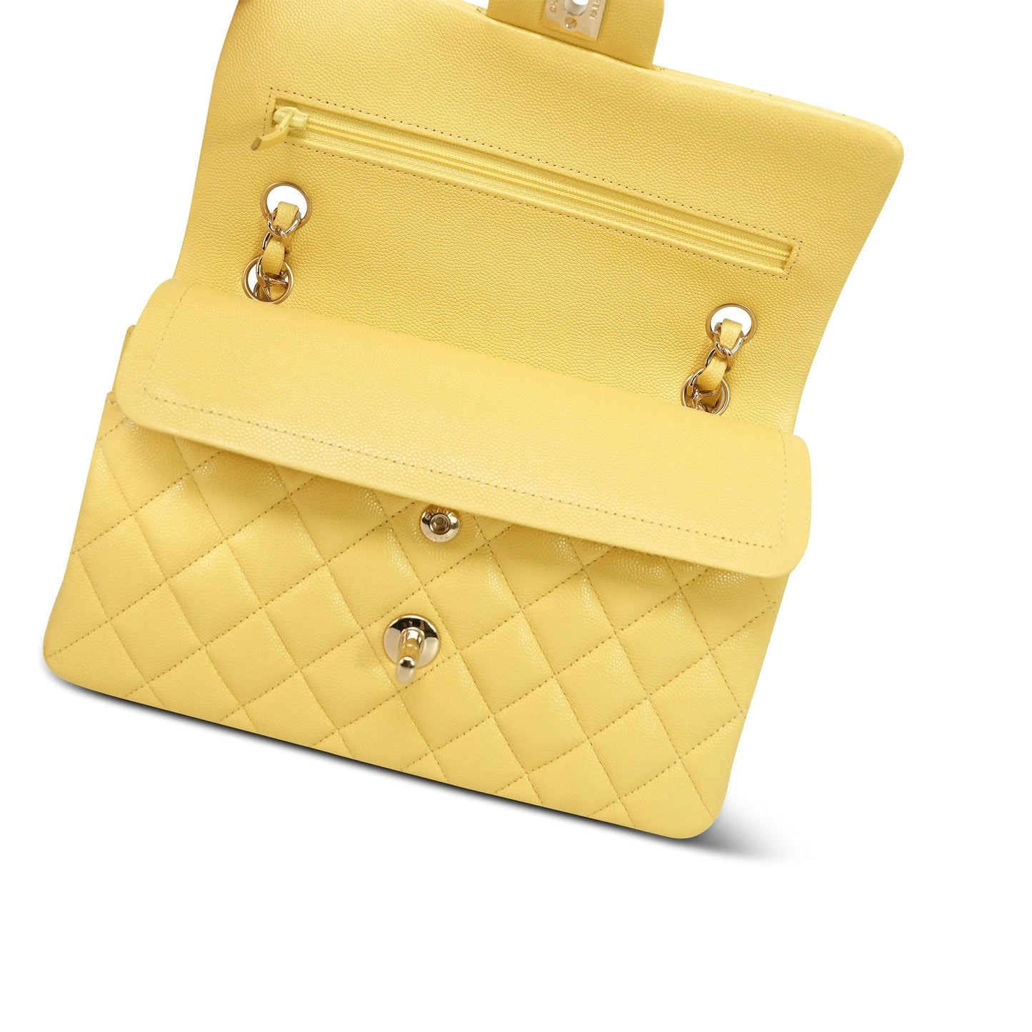 21P Yellow Caviar Quilted Classic Flap Small LGHW