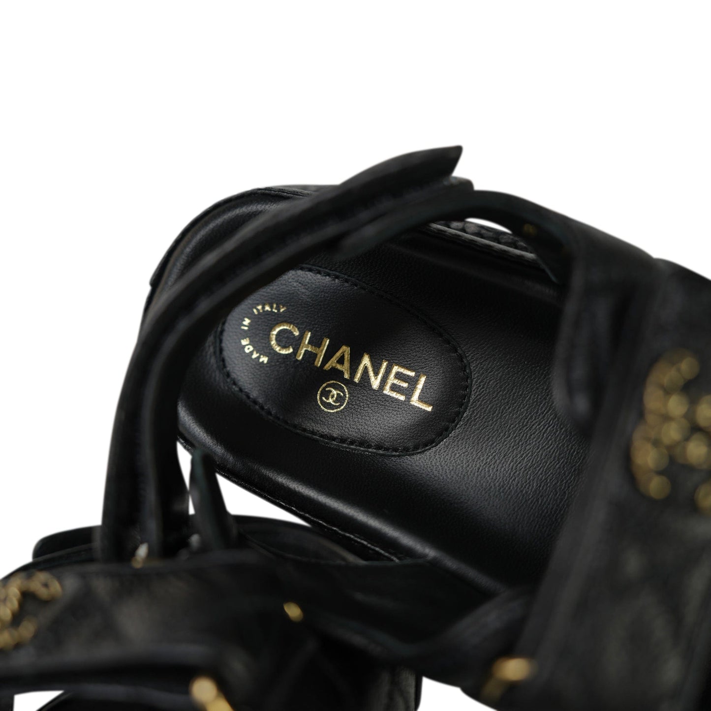 10B Black Calfskin Quilted Velcro Strap Sandals Size 34.5