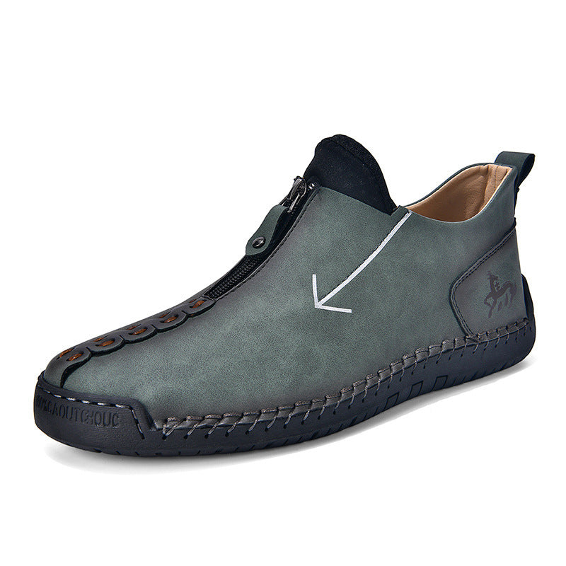 Men's Leather Zipper Hand-stitched Boots