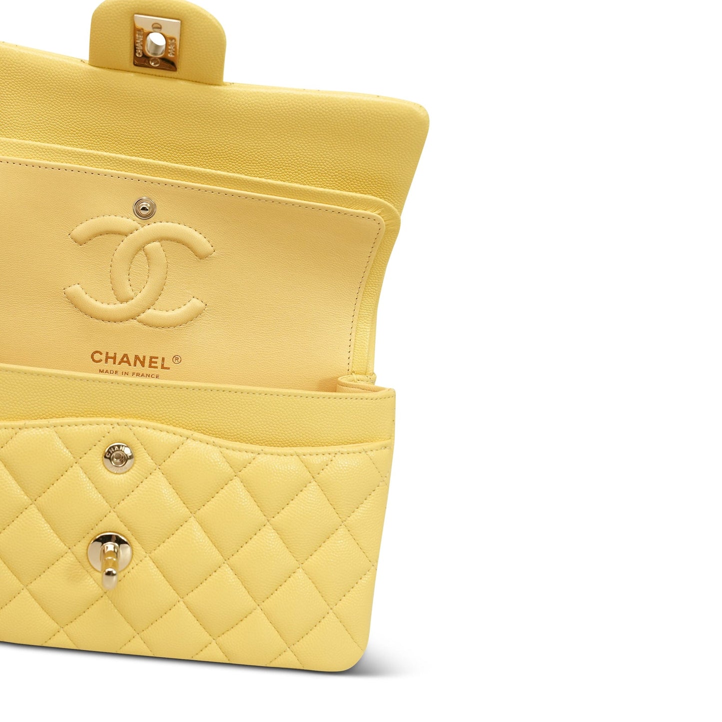 21P Yellow Caviar Quilted Classic Flap Small LGHW