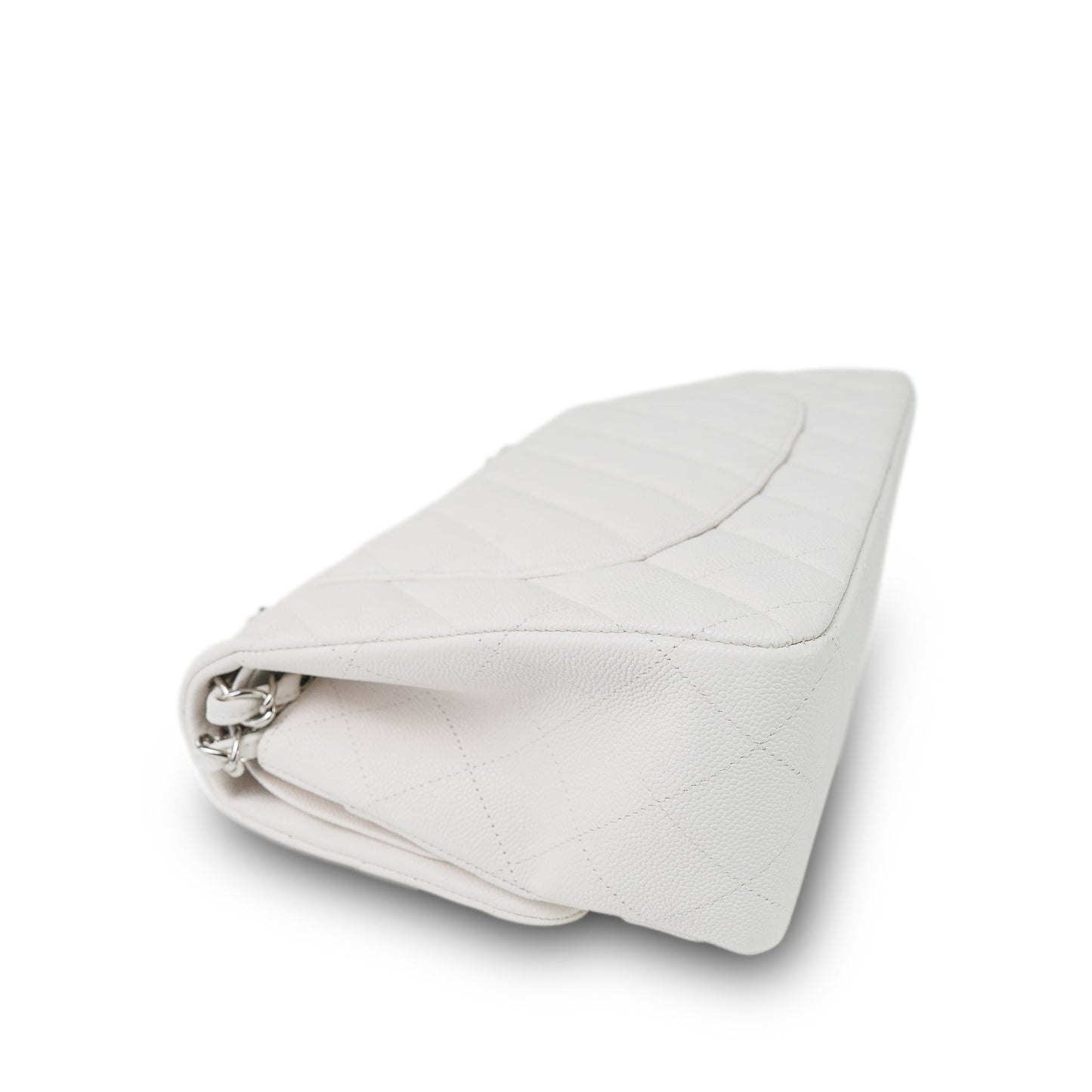 21S White Caviar Quilted Jumbo Classic Flap Silver Hardware