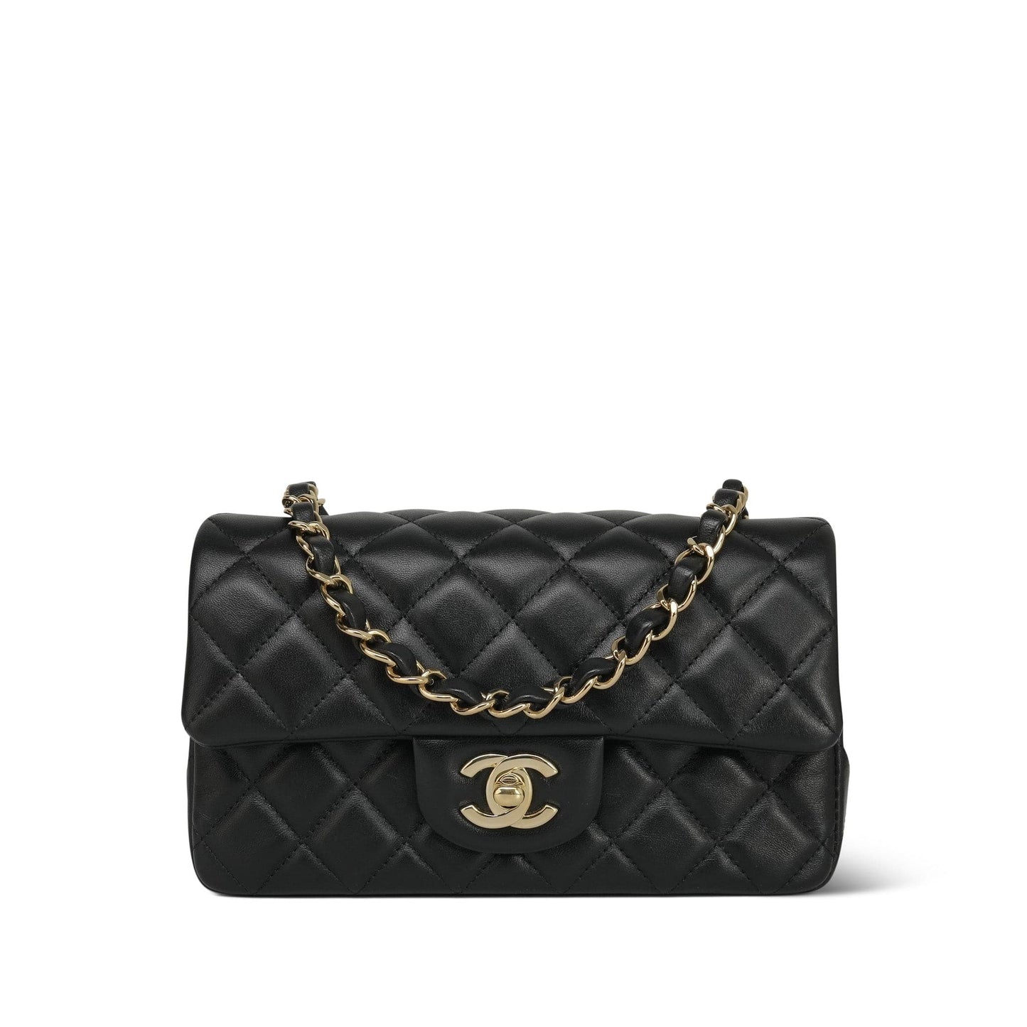 22A Black Lambskin Quilted Mini Rectangular Flap LGHW