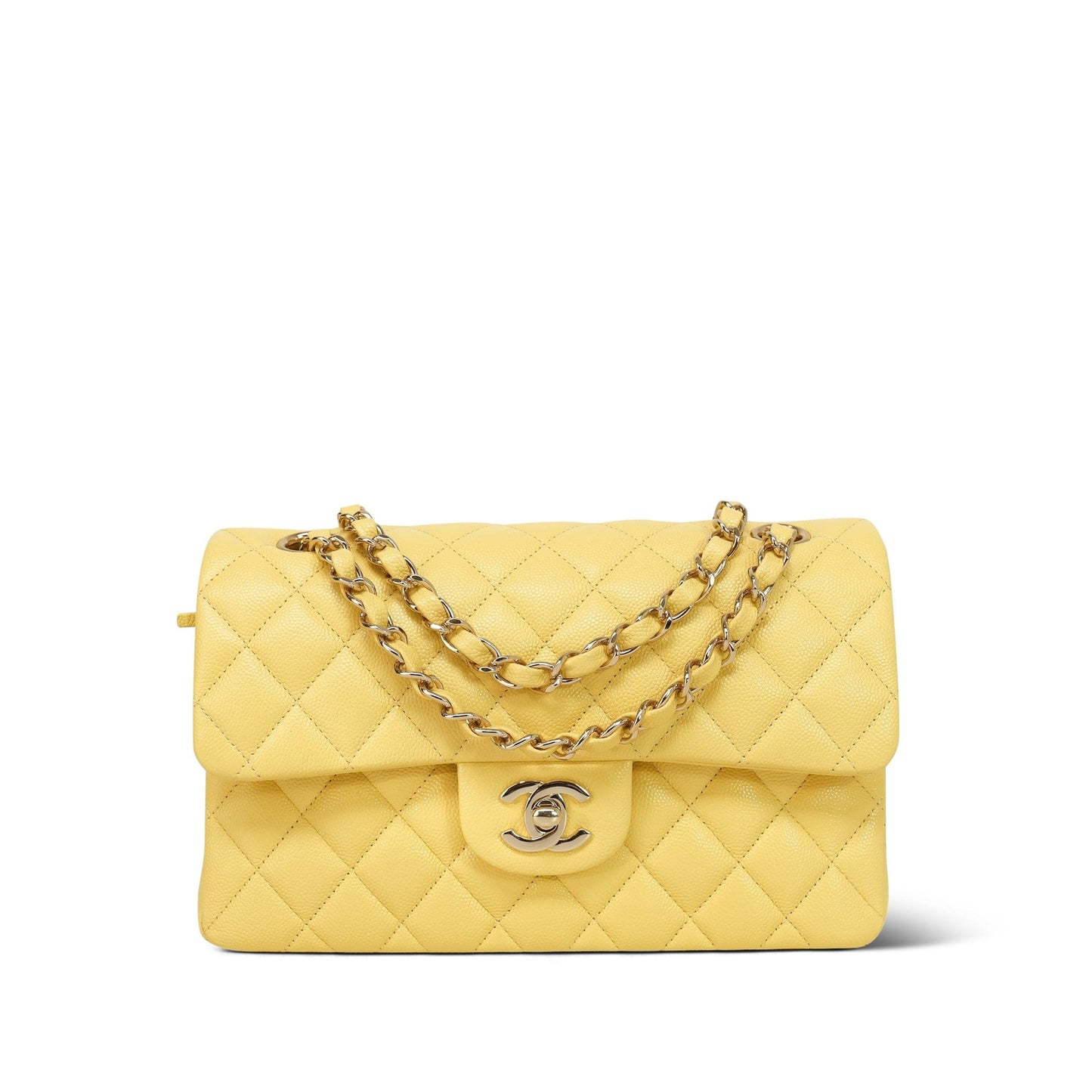 21P Yellow Caviar Quilted Classic Flap Small LGHW