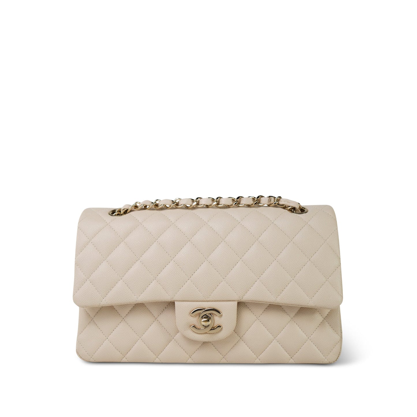 20C Light Beige Caviar Quilted Classic Flap Medium Light Gold Hardware