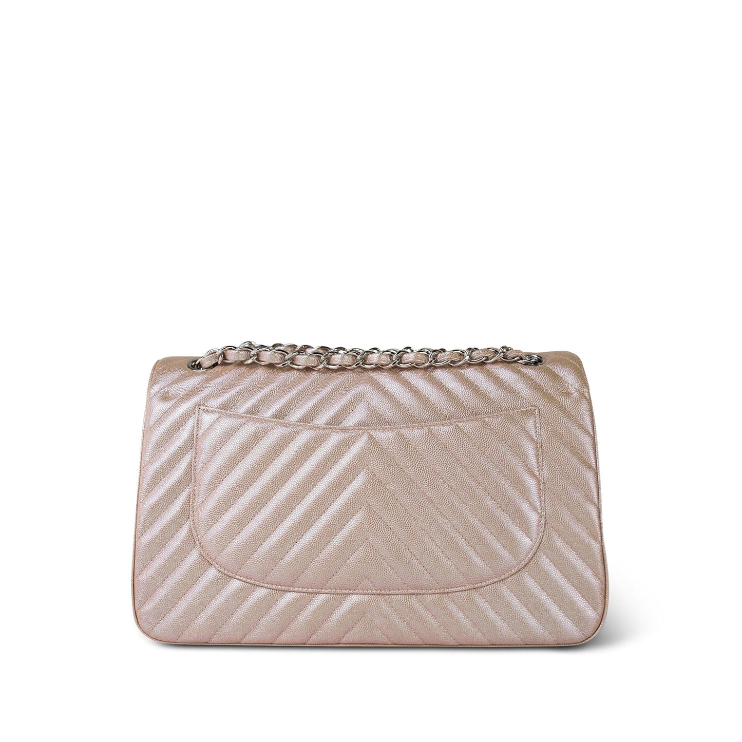 17B Rose Gold Iridescent Chevron Caviar Quilted Jumbo Classic Flap Silver Hardware