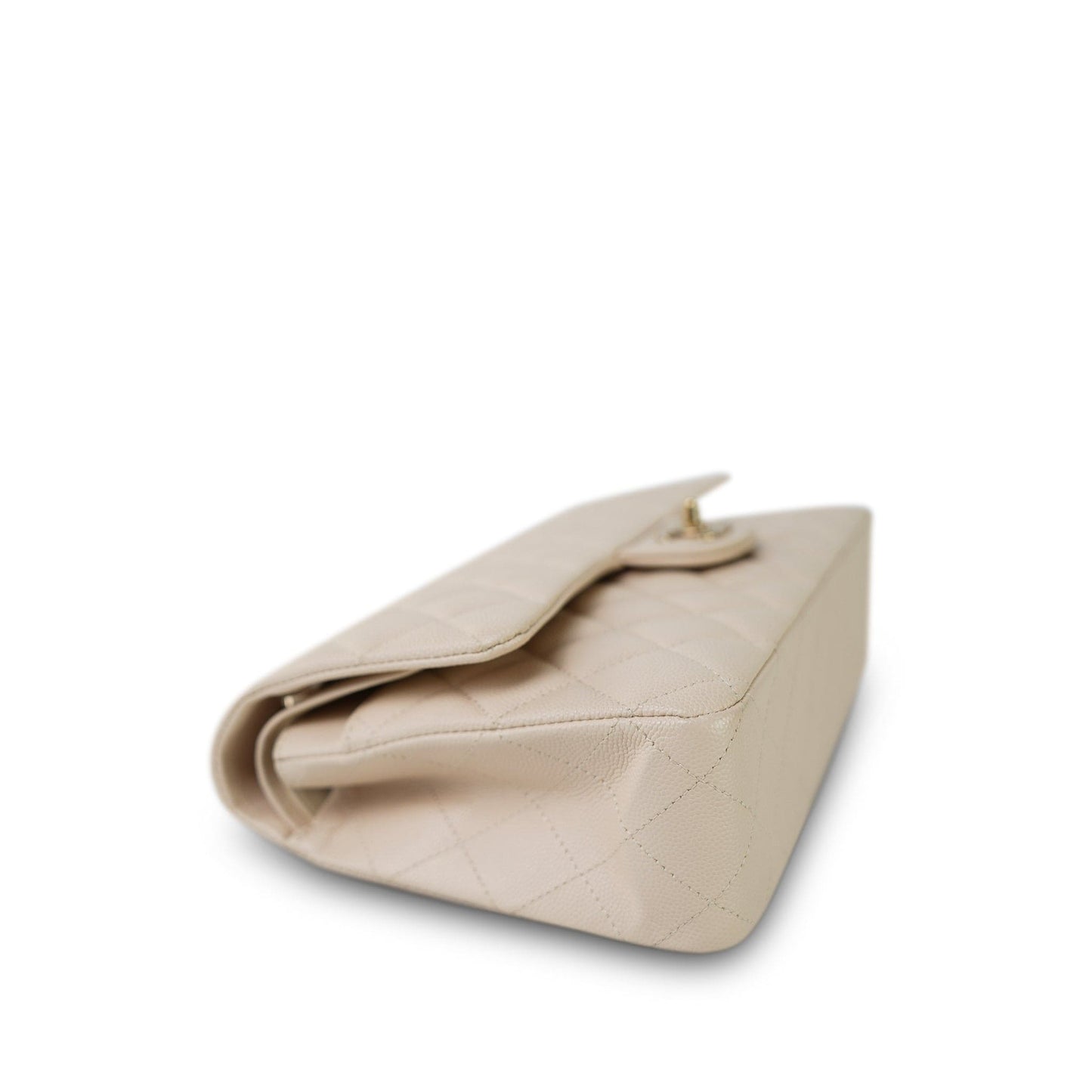 20C Light Beige Caviar Quilted Classic Flap Medium Light Gold Hardware
