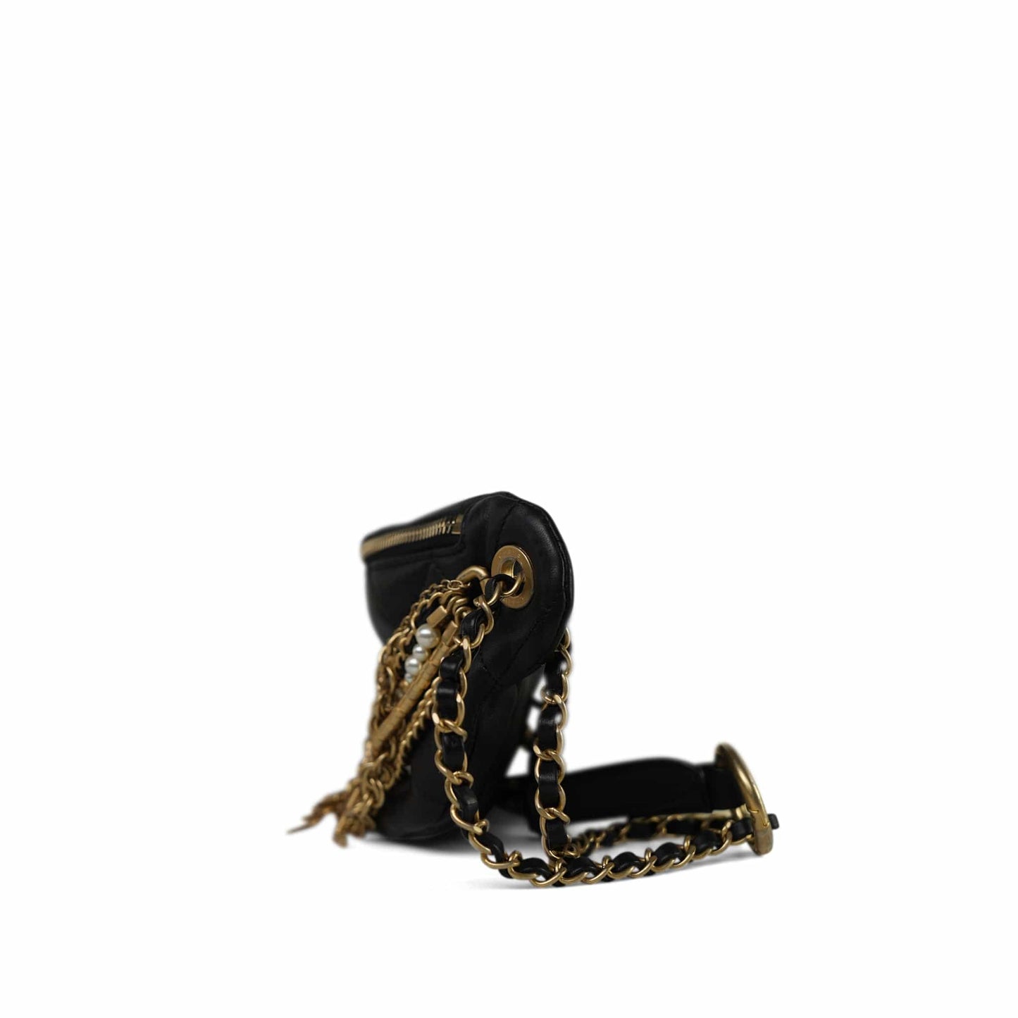 19A Black Lambskin Quilted All About Chains Waist Bag/Bumbag Aged Gold Hardware