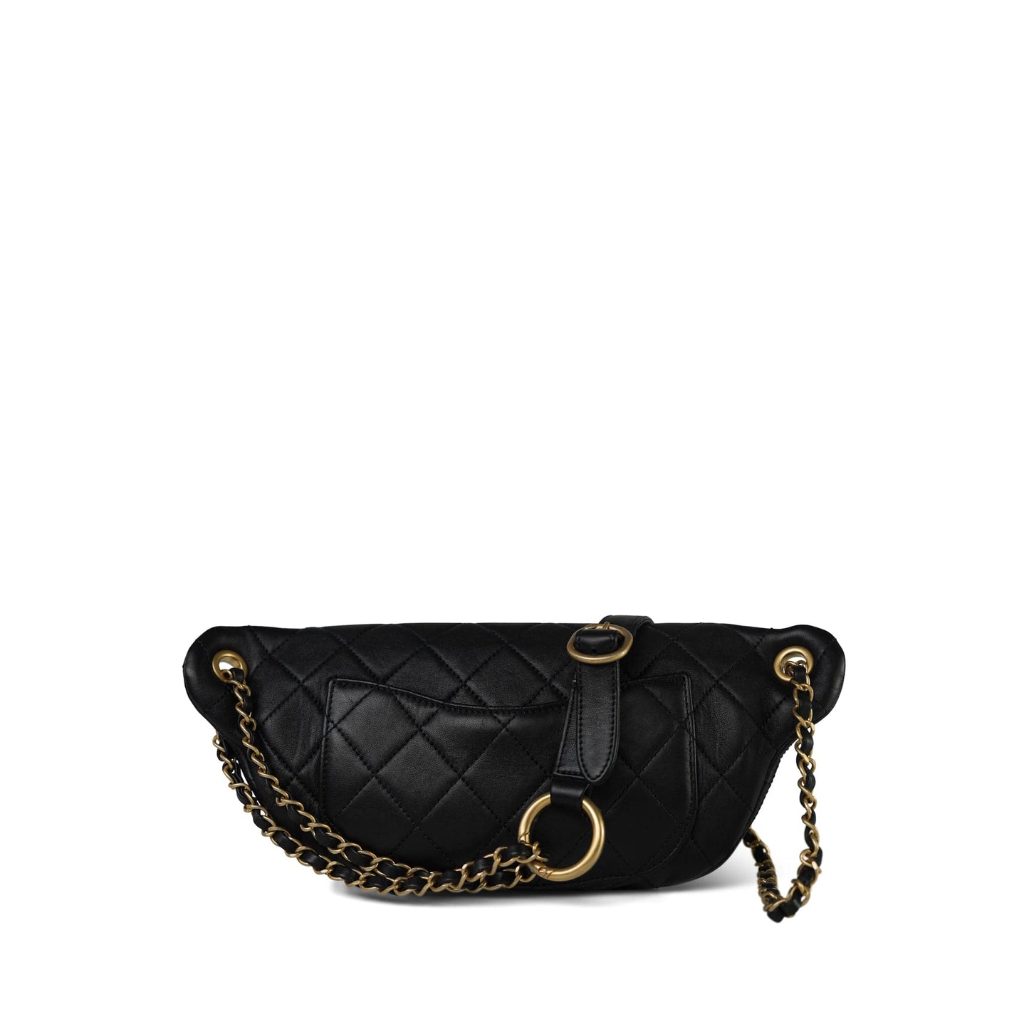 19A Black Lambskin Quilted All About Chains Waist Bag/Bumbag Aged Gold Hardware
