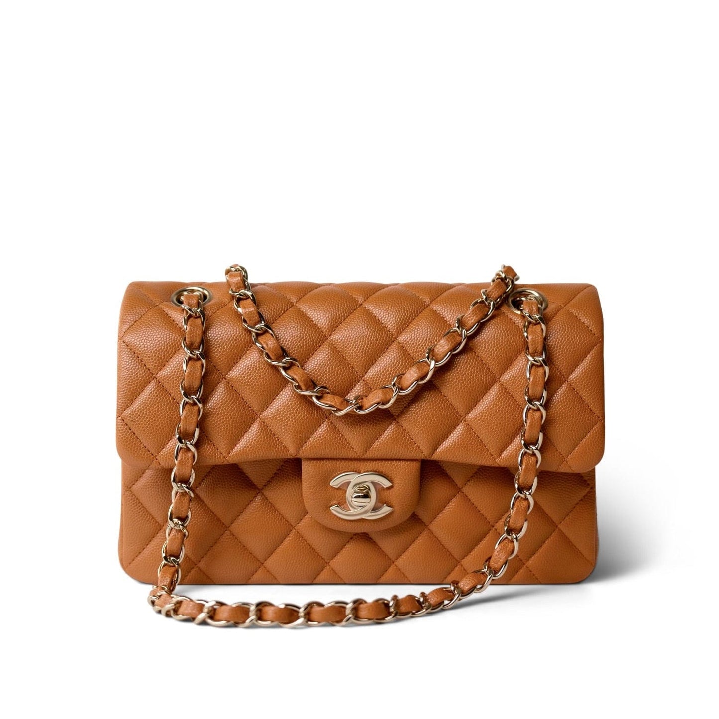 21A Caramel/Light Brown Caviar Quilted Classic Flap Small LGHW