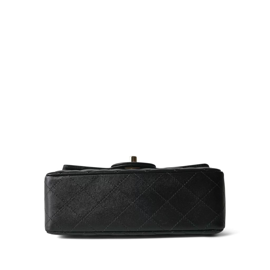 22A Black Lambskin Quilted Mini Rectangular Flap LGHW