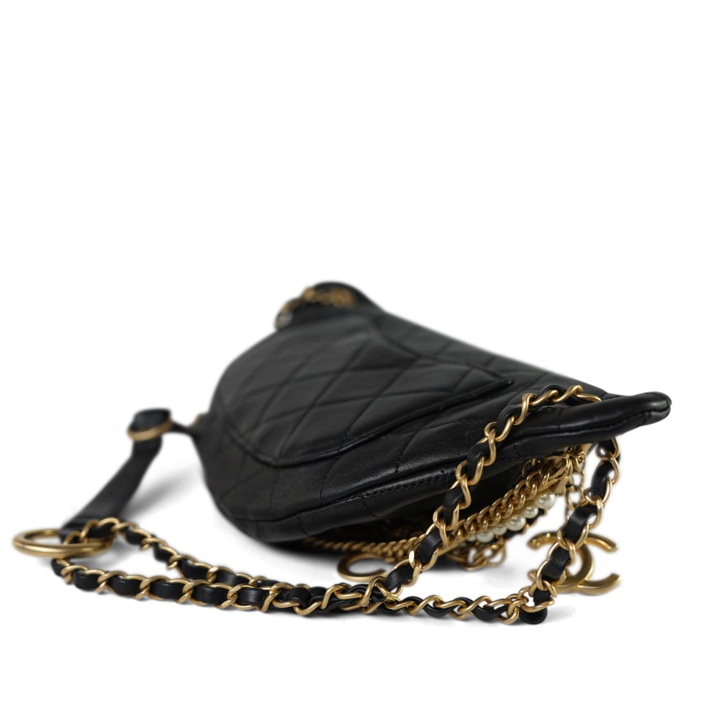 19A Black Lambskin Quilted All About Chains Waist Bag/Bumbag Aged Gold Hardware