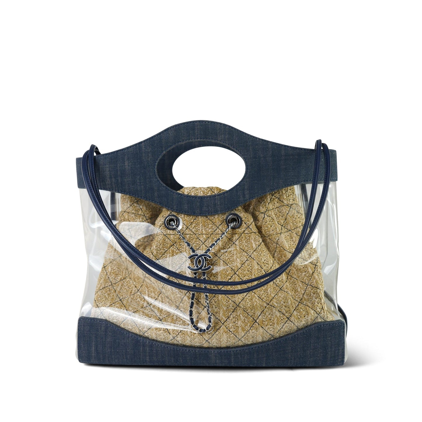 19S Blue Denim PVC Raffia Shopping Tote 31 Small SHW