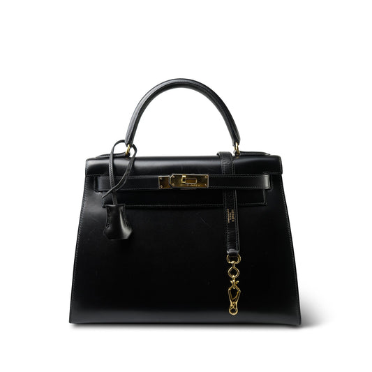 Vintage Kelly 28 Black Box Calfskin Gold Plated