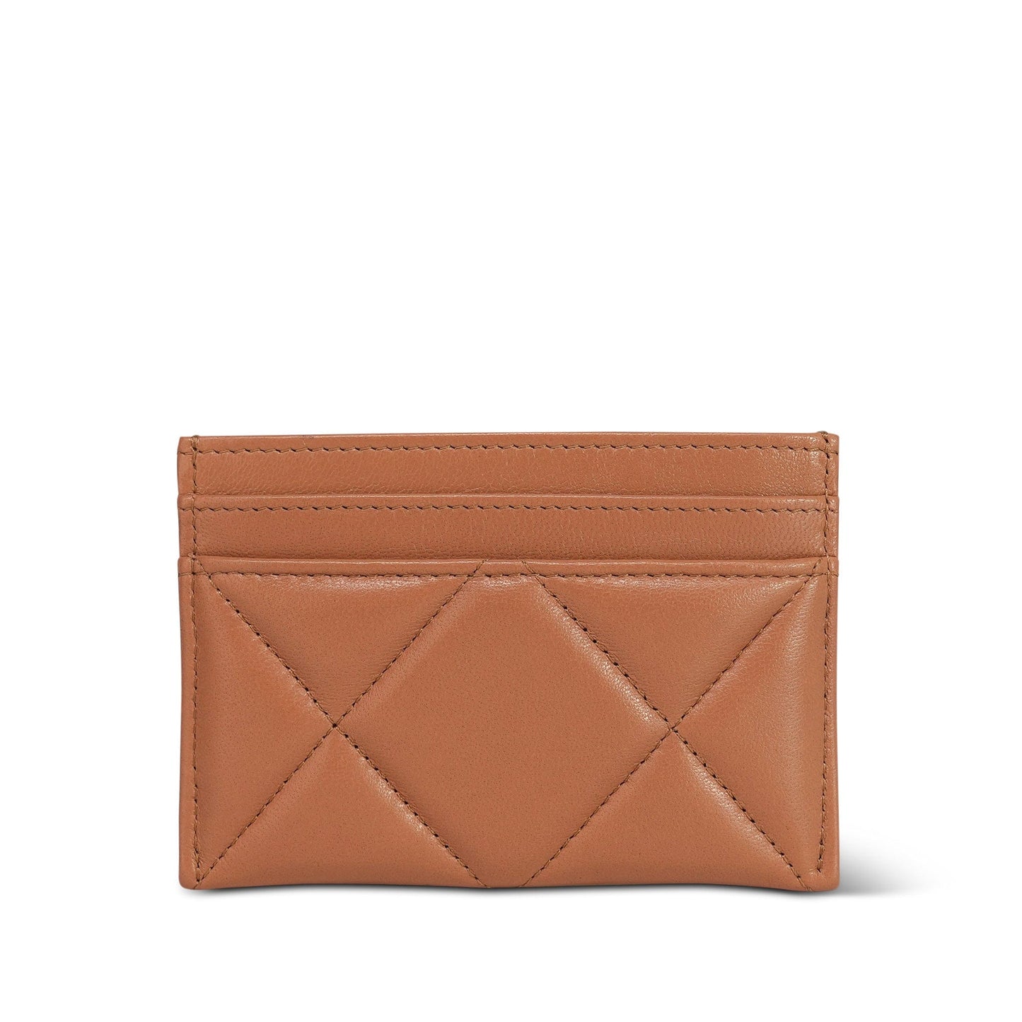 21K Caramel Lambskin Quilted 19 Card Holder Aged Gold Hardware