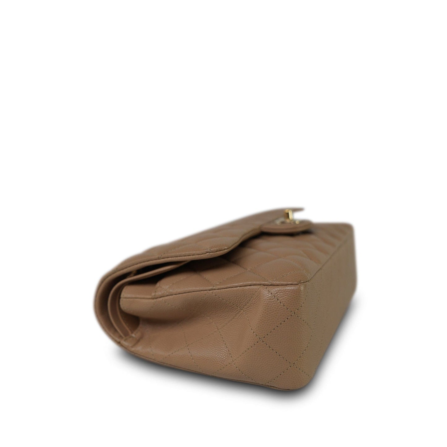 19B Beige Caviar Quilted Classic Flap Medium Light Gold Hardware