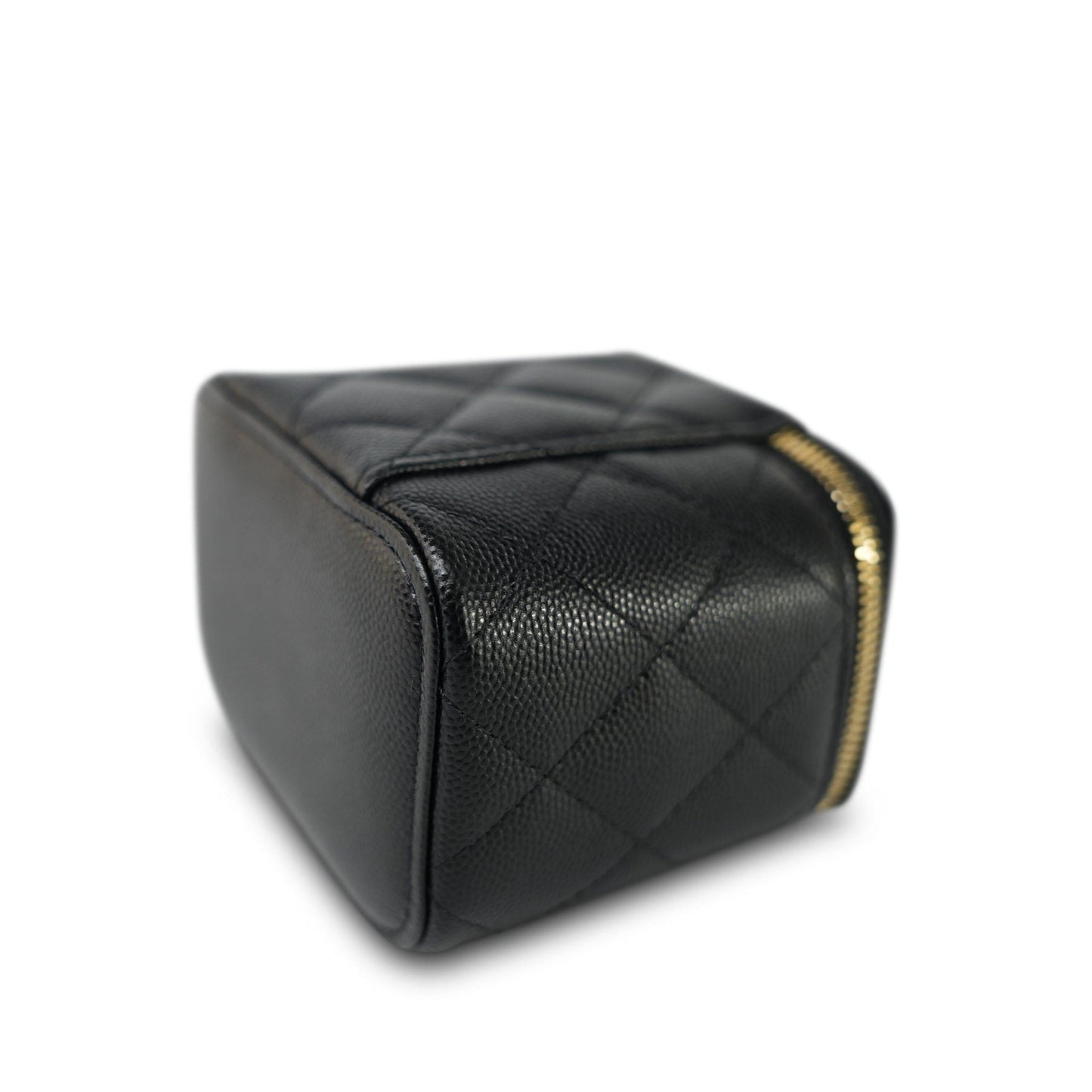 21S Black Caviar Quilted Mini Clutch With Chain Light Gold Hardware