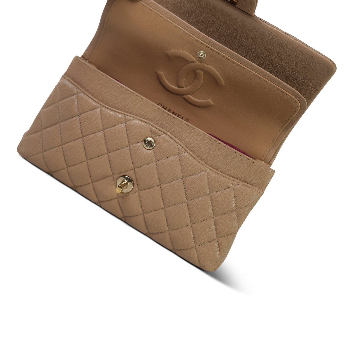 19B Beige Caviar Quilted Classic Flap Medium Light Gold Hardware