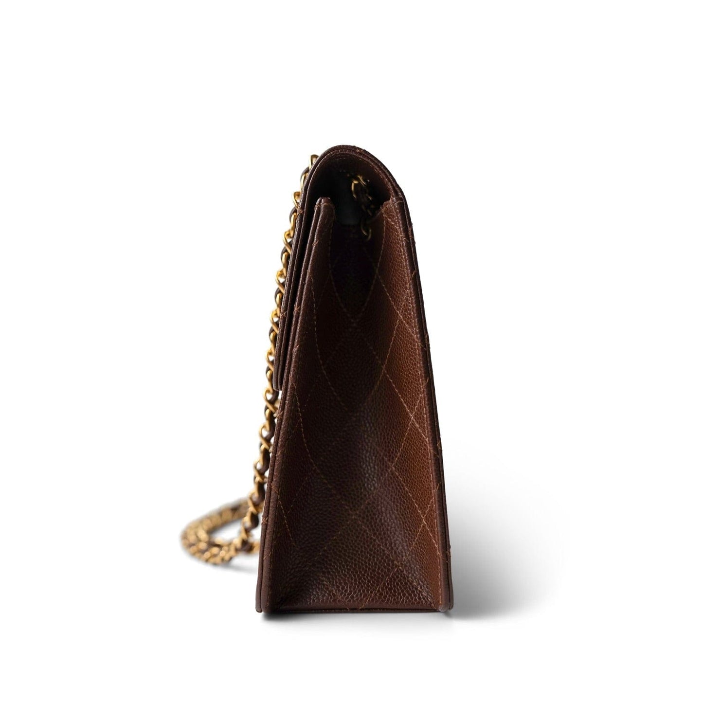 Vintage Brown Caviar Quilted Large Single Flap Bag GHW