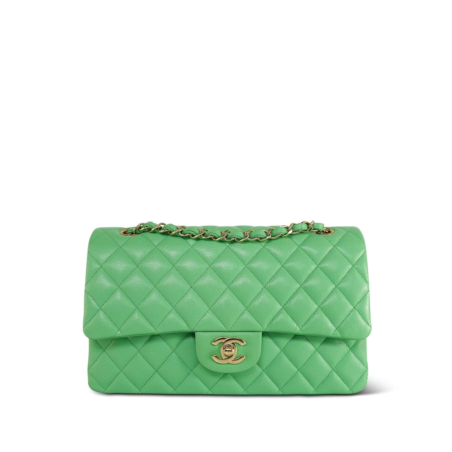 21P Green Caviar Quilted Classic Flap Medium LGHW