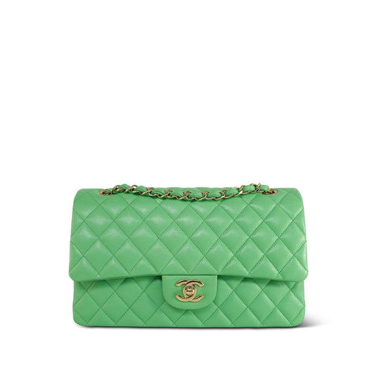 21P Green Caviar Quilted Classic Flap Medium LGHW