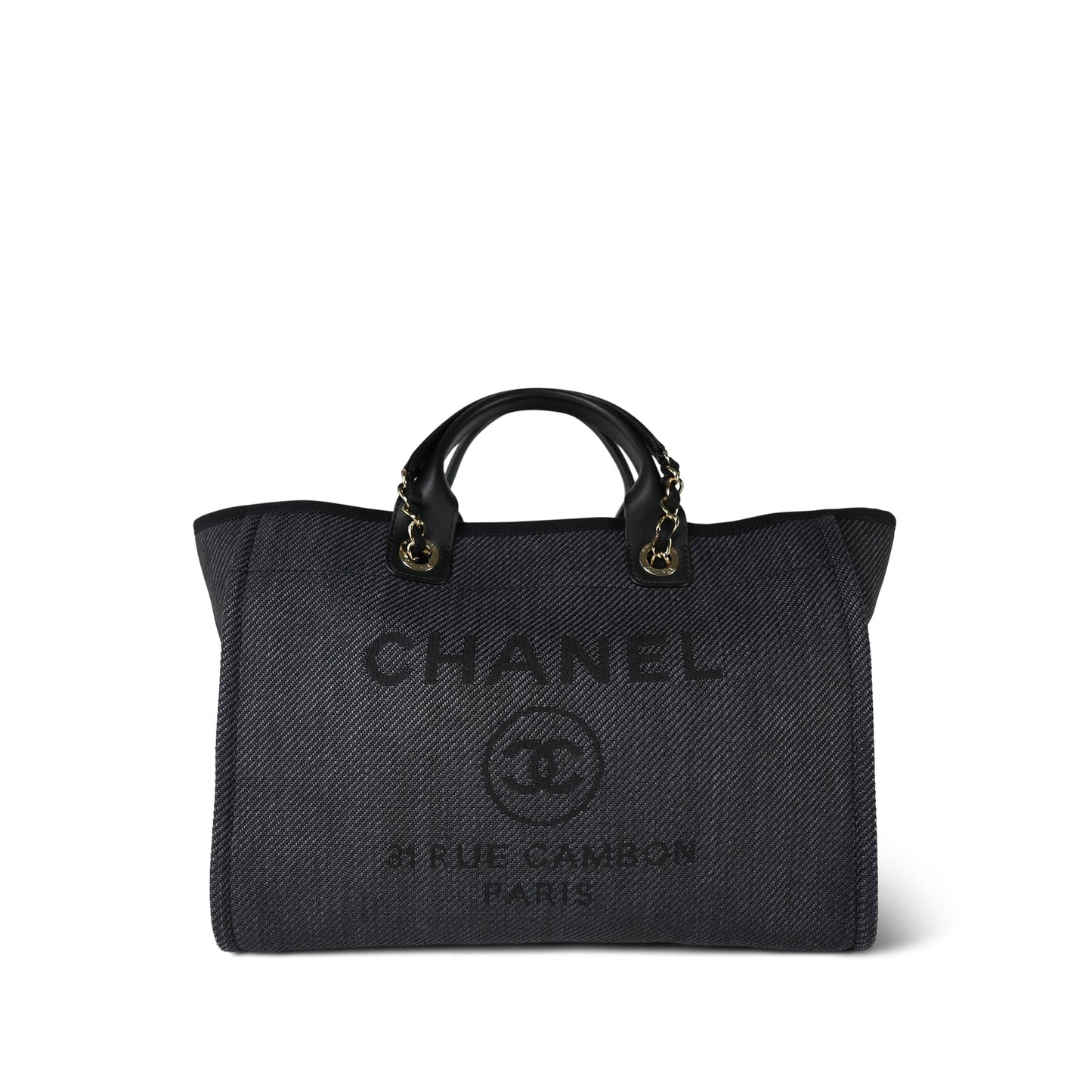 20A Black Mixed Fibers Medium Deauville Tote Light Gold Hardware