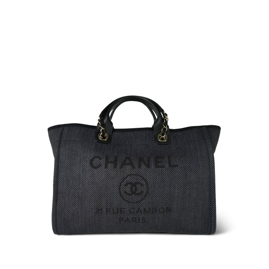 20A Black Mixed Fibers Medium Deauville Tote Light Gold Hardware