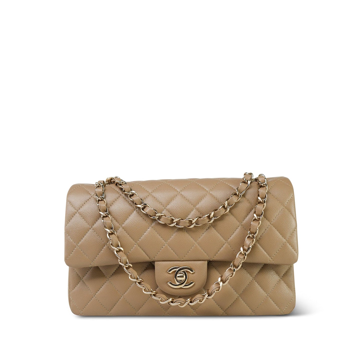 22A Dark Beige Caviar Quilted Medium Classic Flap Light Gold Hardware