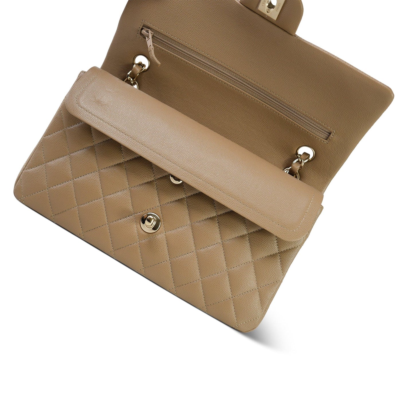22A Dark Beige Caviar Quilted Medium Classic Flap Light Gold Hardware